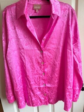 Show Me Your Mumu Hot Pink Rose Jacquard Satin Shirt